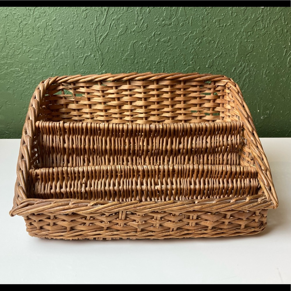 Vintage Wicker Desktop Letter Organizer Boho Decor